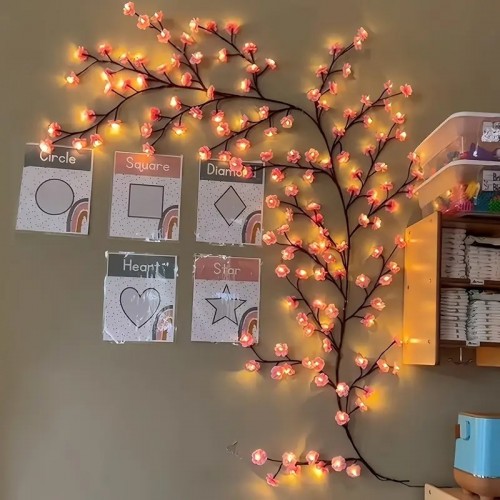 Kiraz Çiçeği Duvar Dekorasyonu - Ağaç Dalı Duvar Aydınlatma 144 led 8 mod + Uzaktan Kumandalı